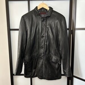[S] Andrew Marc Black Real Leather Thinsulate Lined Zipper & Button Jacket